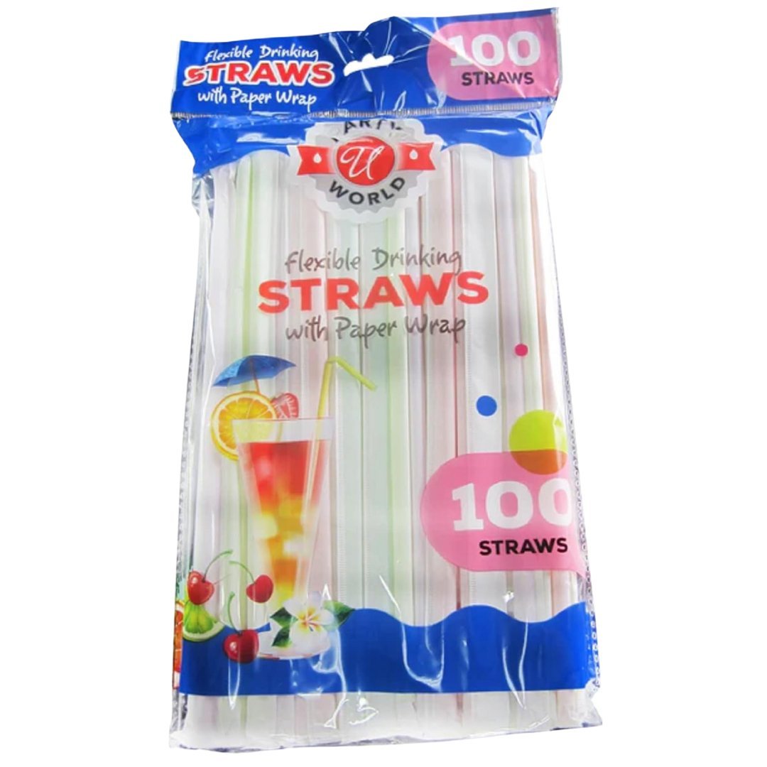Premium Flexible Bendy Drinking Straws with Paper Wraps:100CT Drinking Straws & Stirrers Gadget Glassware main product image