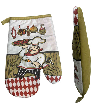 10" Heat-Resistant Printed Chef with Pizza Kitchen Oven Mitt