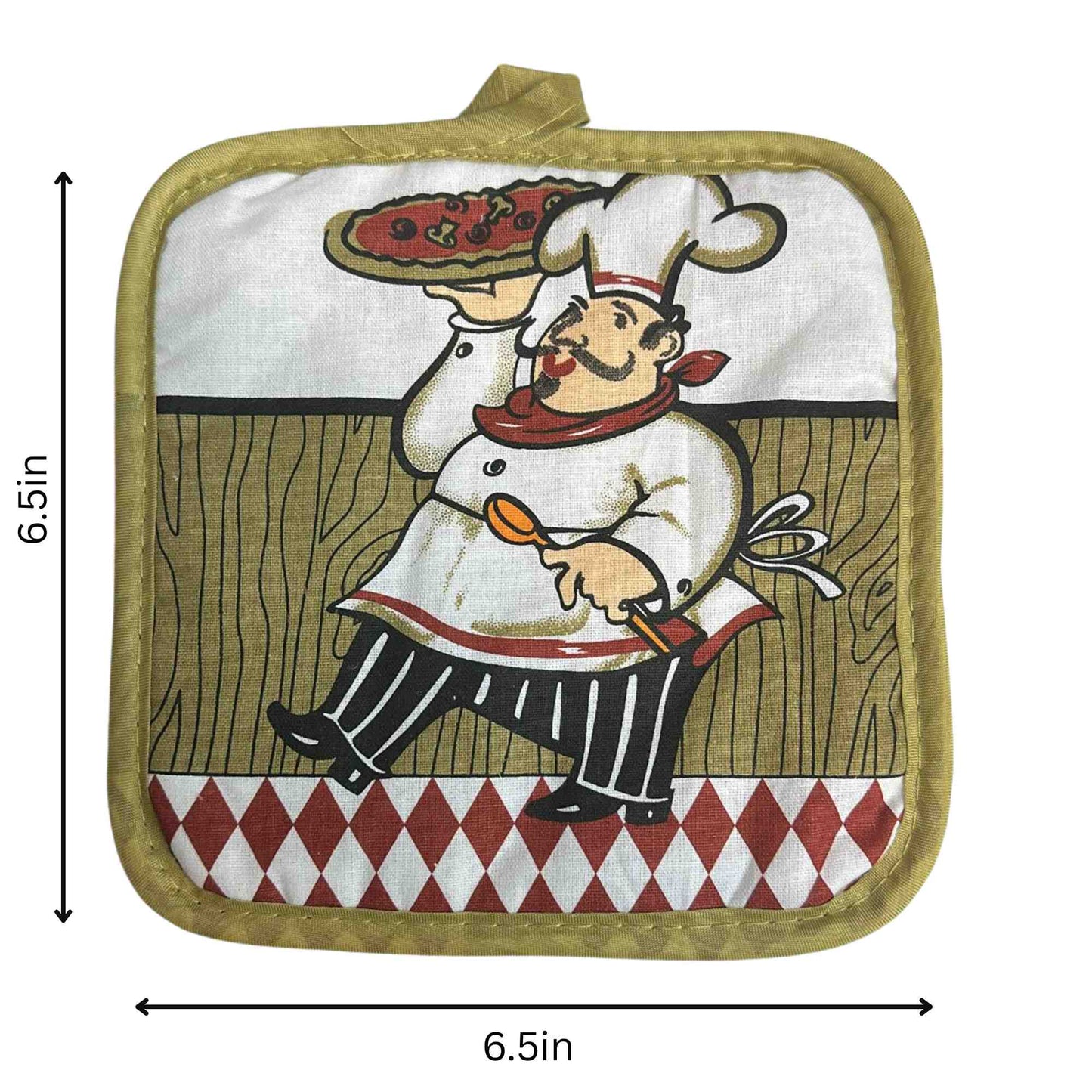 6.5" Heat-Resistant Printed Chef with Pizza Kitchen Pot Holder