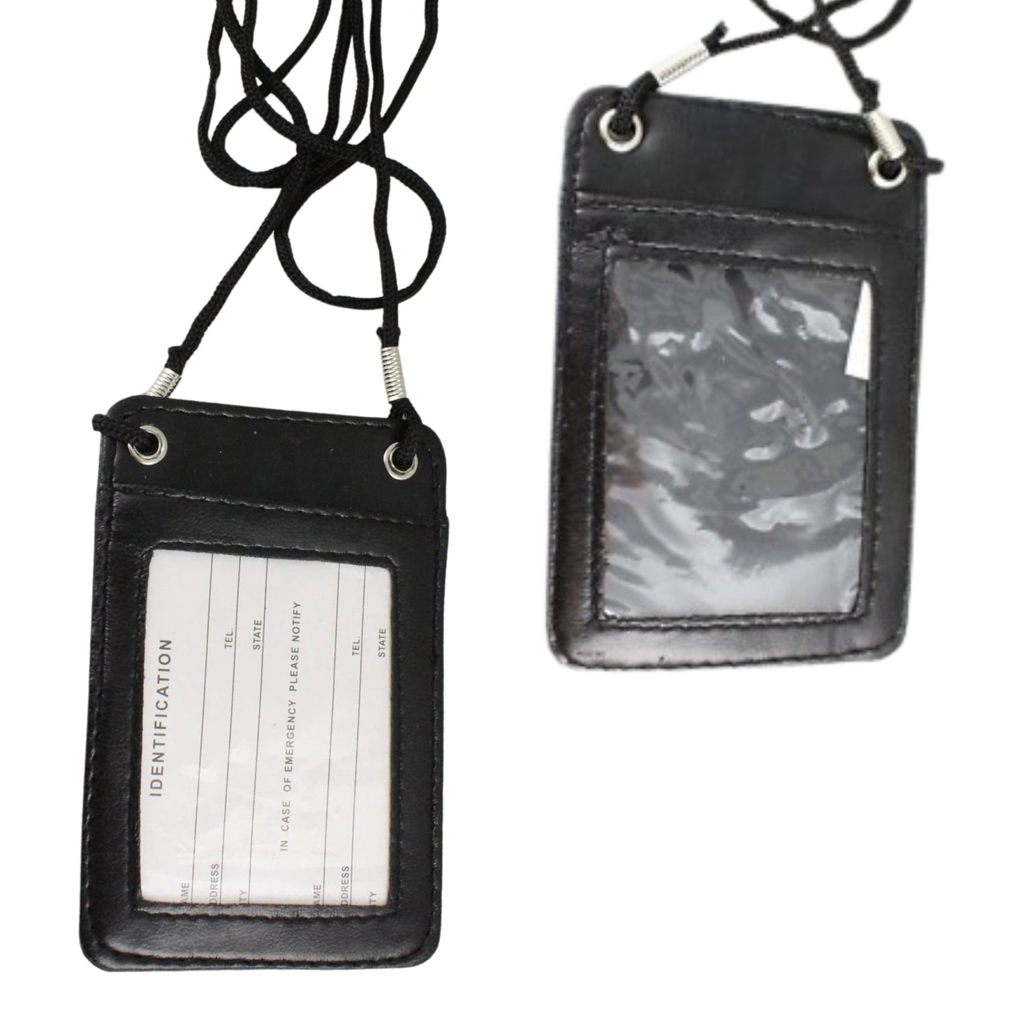 ID Badge Card Holder – Vertical Leather Case with Clip & Neck Strap Lanyard: