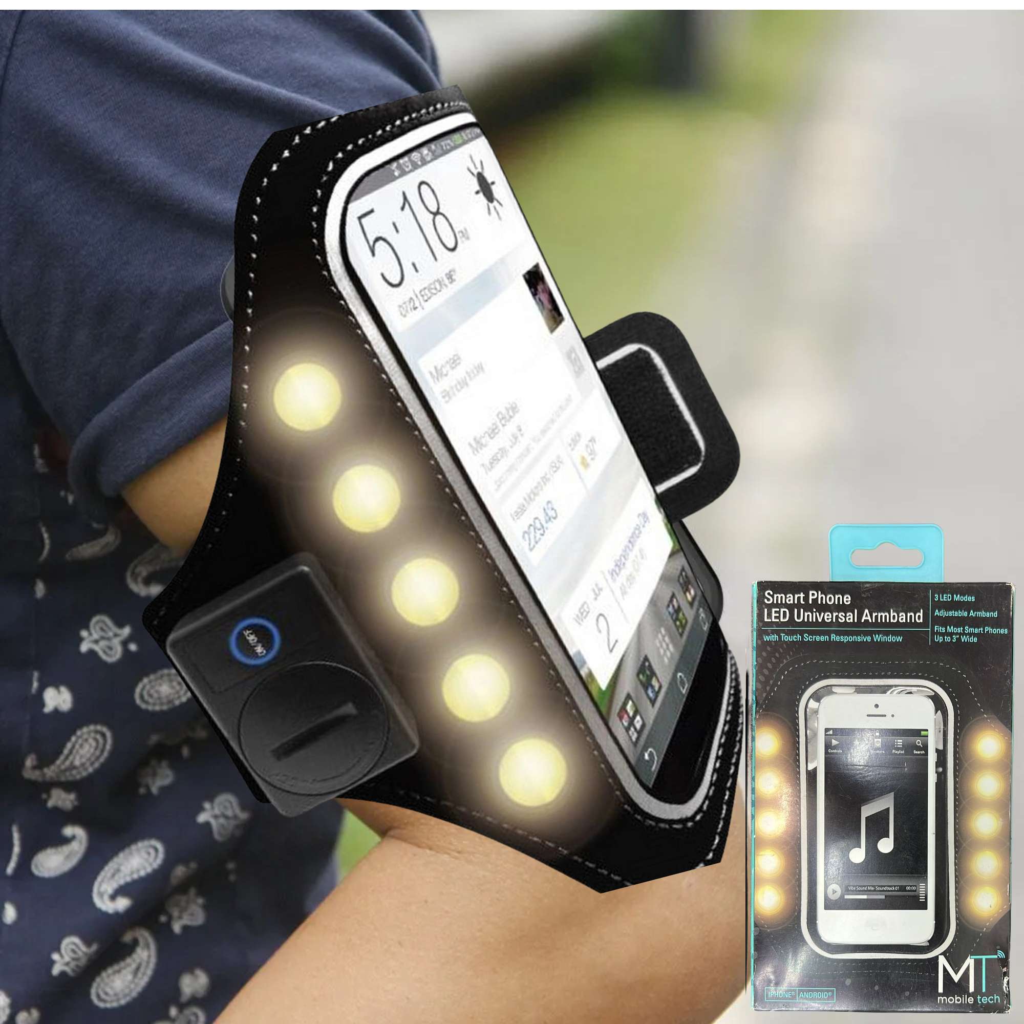Smartphone LED Armband with Adjustable Strap for Jogging: 1 Pack Sport Safety Lights Gift size and feature image