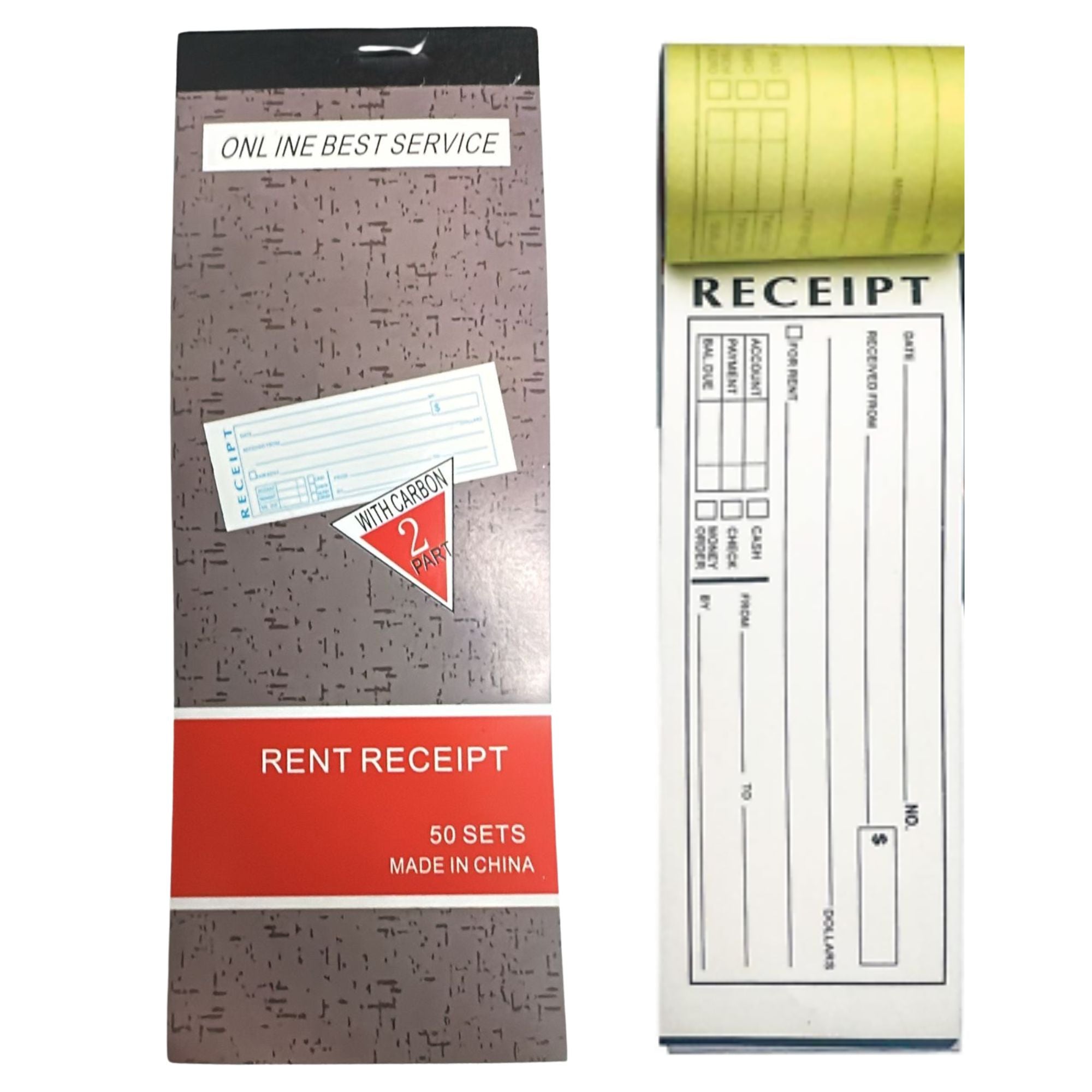 2 Part Carbonless with Log Sheet Rent Receipt Book: 50 Pack Business Forms & Receipts office supply size and feature image