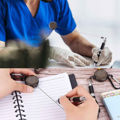 Clip-On Ballpoint Pen with Carabiner Keychain and Belt Clip Reel