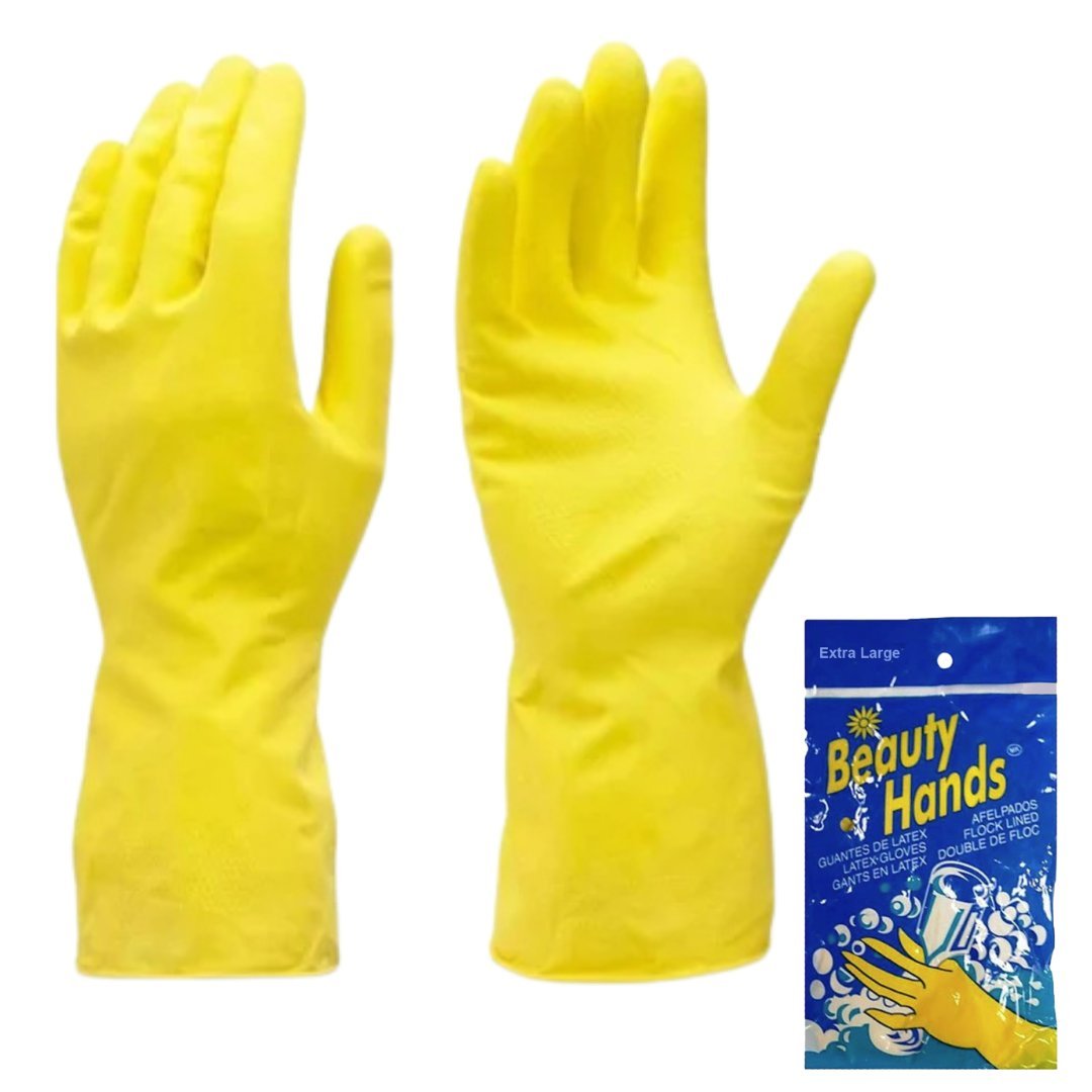 Reusable Yellow Hand Cleaning Latex Gloves :X Large 1 Pair main product image