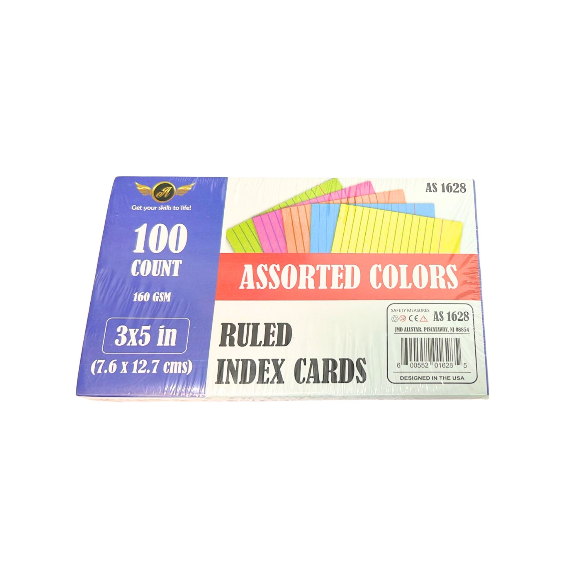 Assorted Colors 3" x 5" Ruled Index Cards: 100 Pack main product image