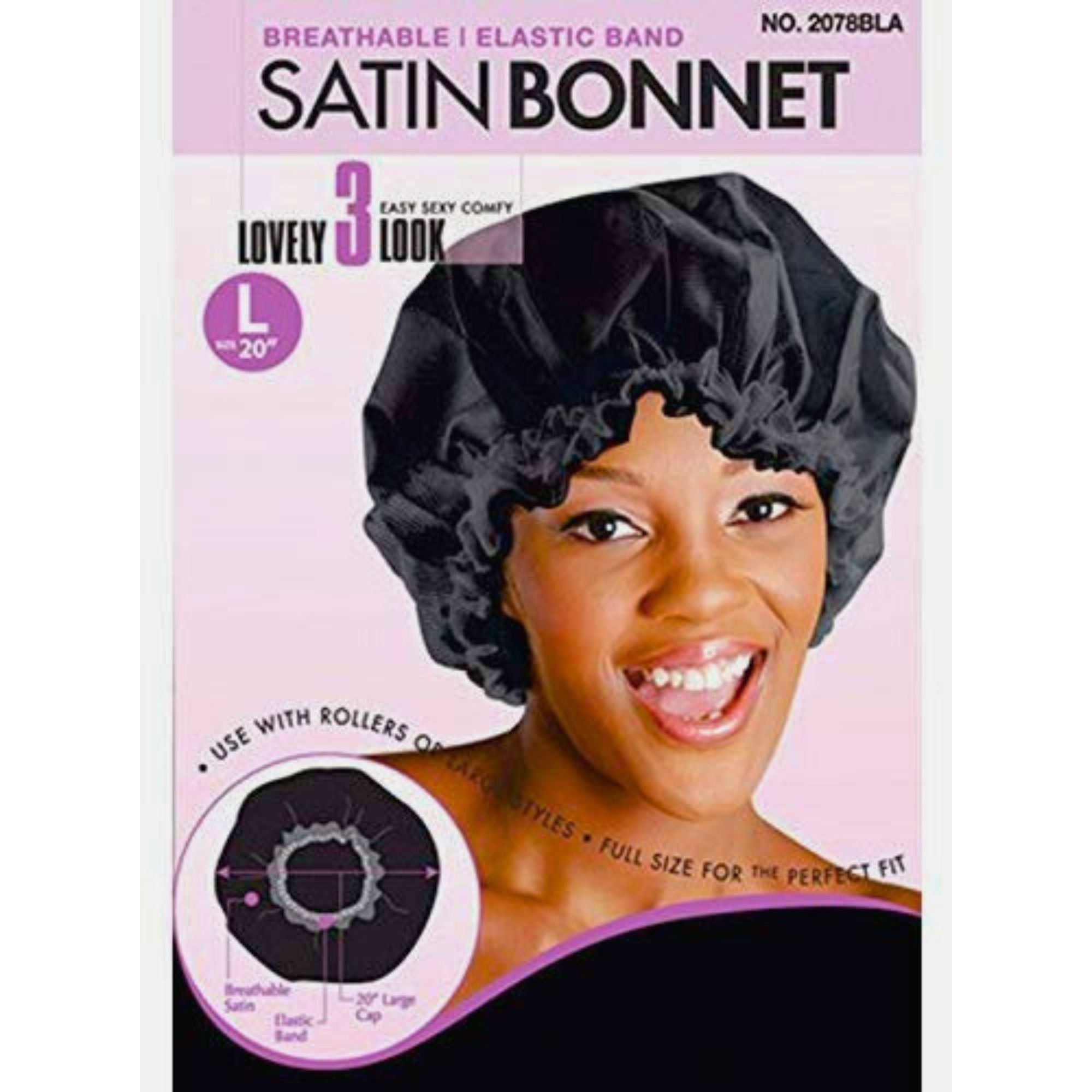 Large 20 Inch Satin Bonnet with Elastic Band: 1 Pack Shower Caps Bathroom Hair main product image