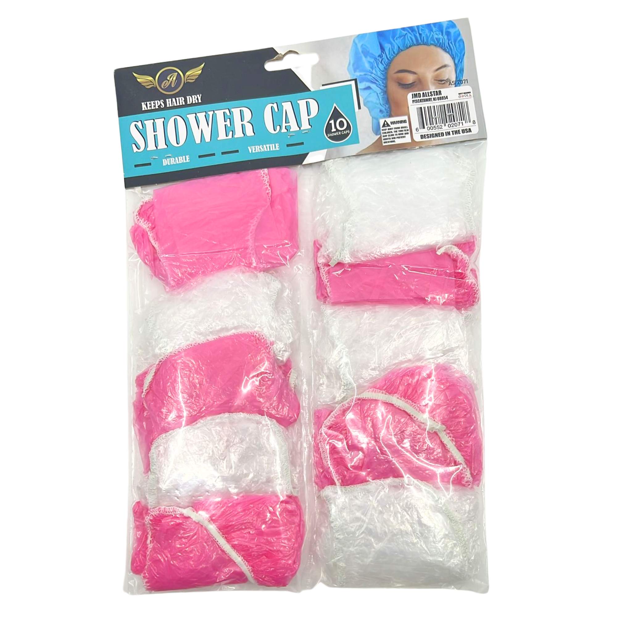 Shower Caps Pink and Clear: 10 Pack Bath Essentials Bathroom main product image