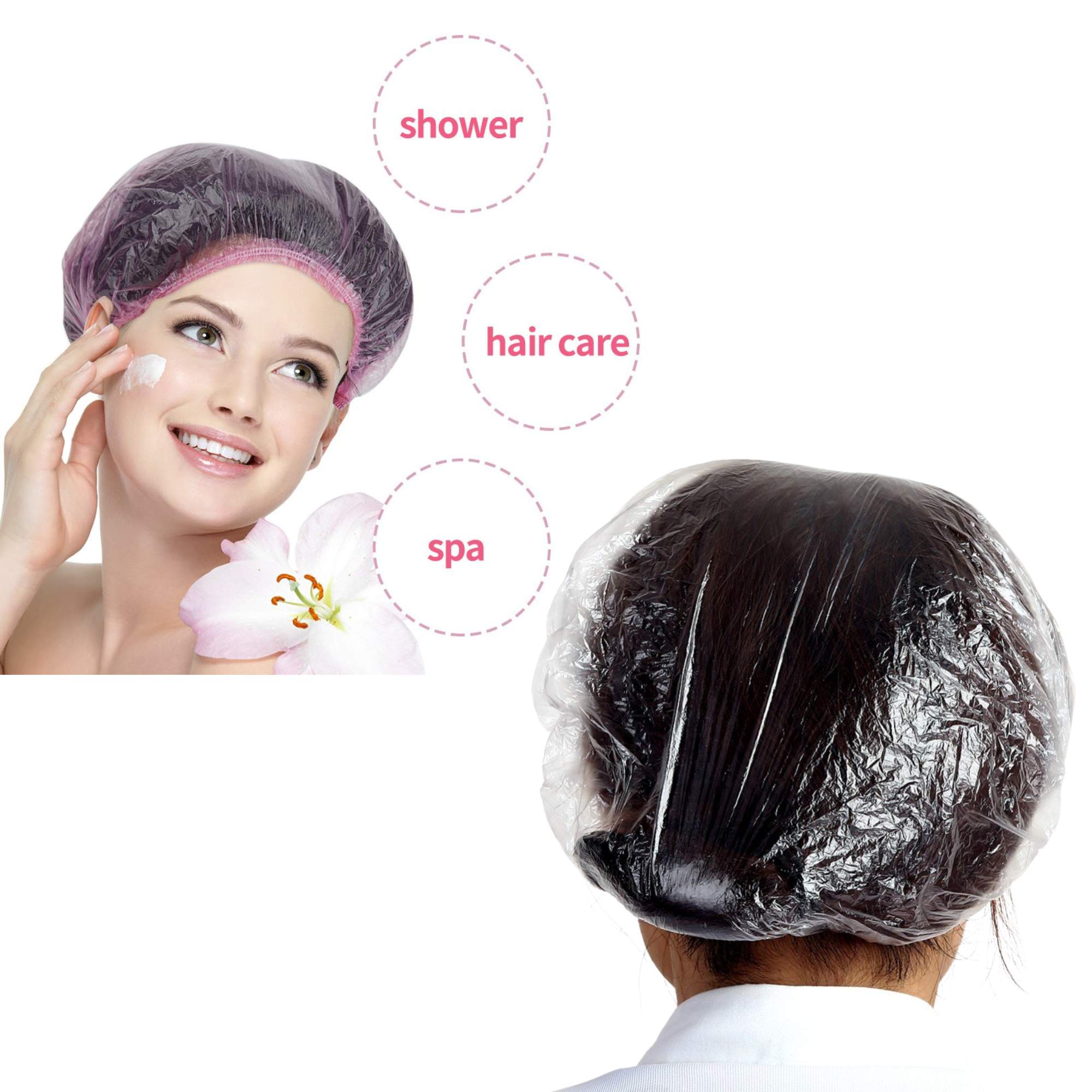 Shower Caps Pink and Clear: 10 Pack Bath Essentials Bathroom size and feature image