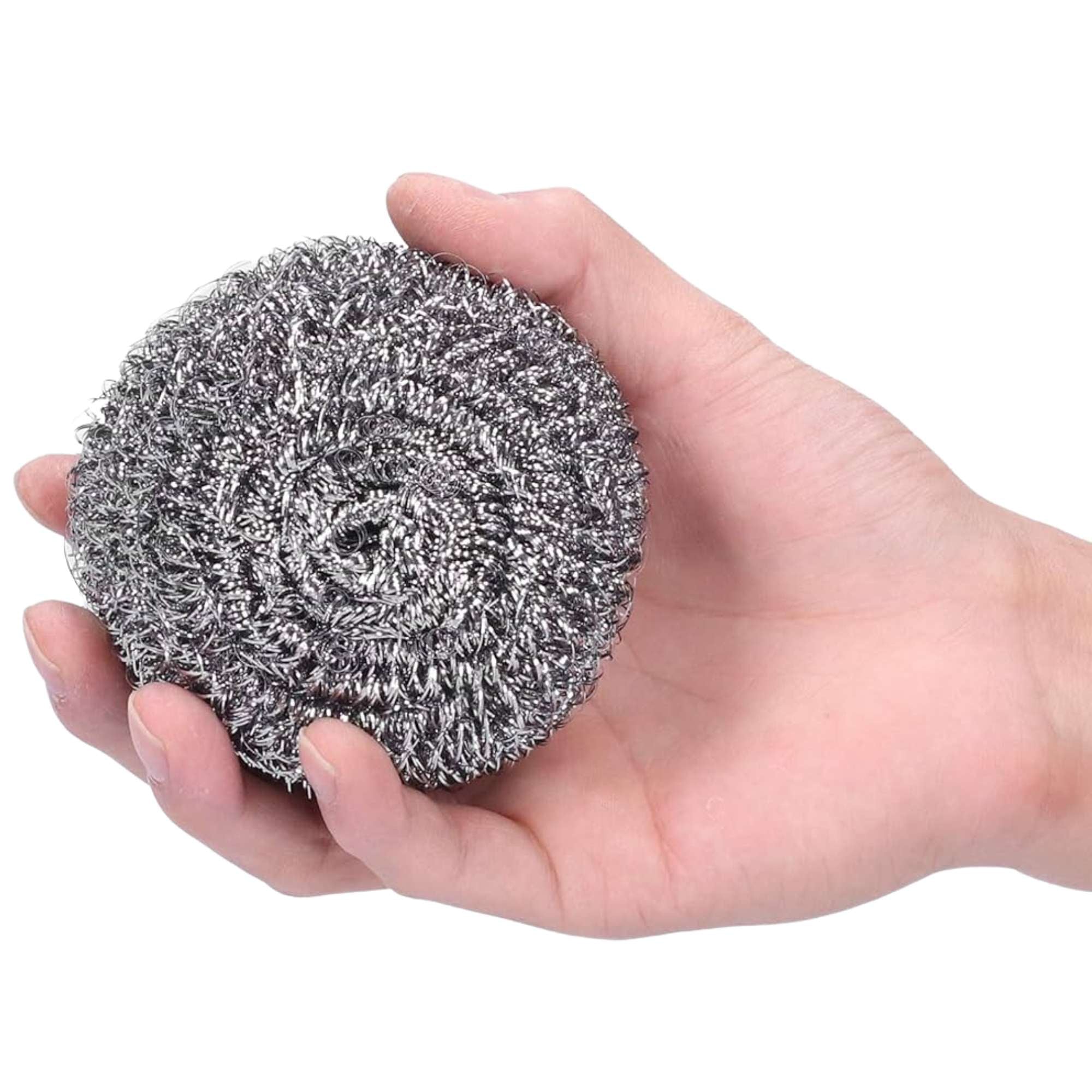Silver Large Stainless Steel Scrubber Balls: 3 Pack Sponges & Scouring Pads Cleaning Scrubber lifestyle use image