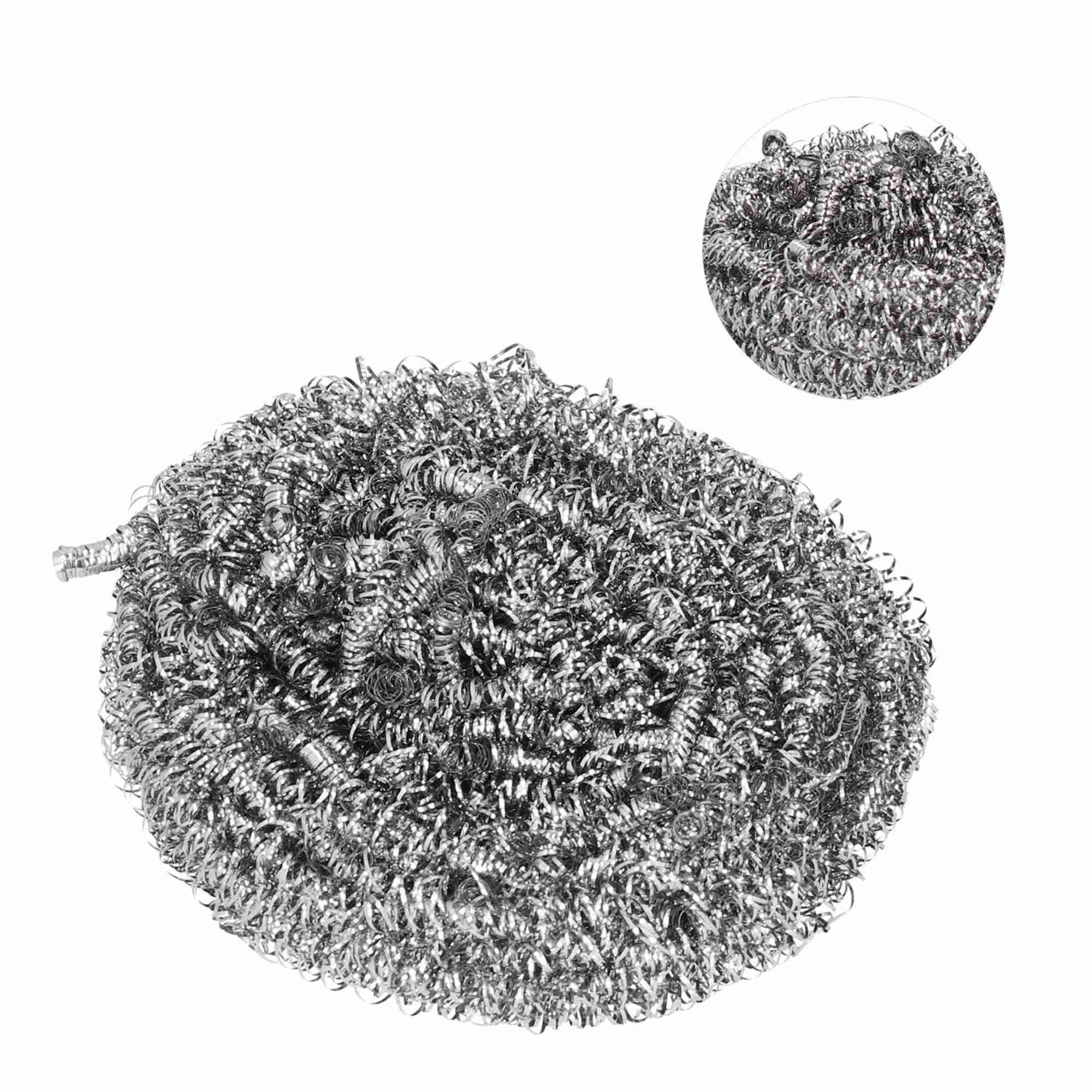 Silver Stainless Steel Scrubber Balls: 4 Pack Sponges & Scouring Pads Cleaning Scrubber size and feature image