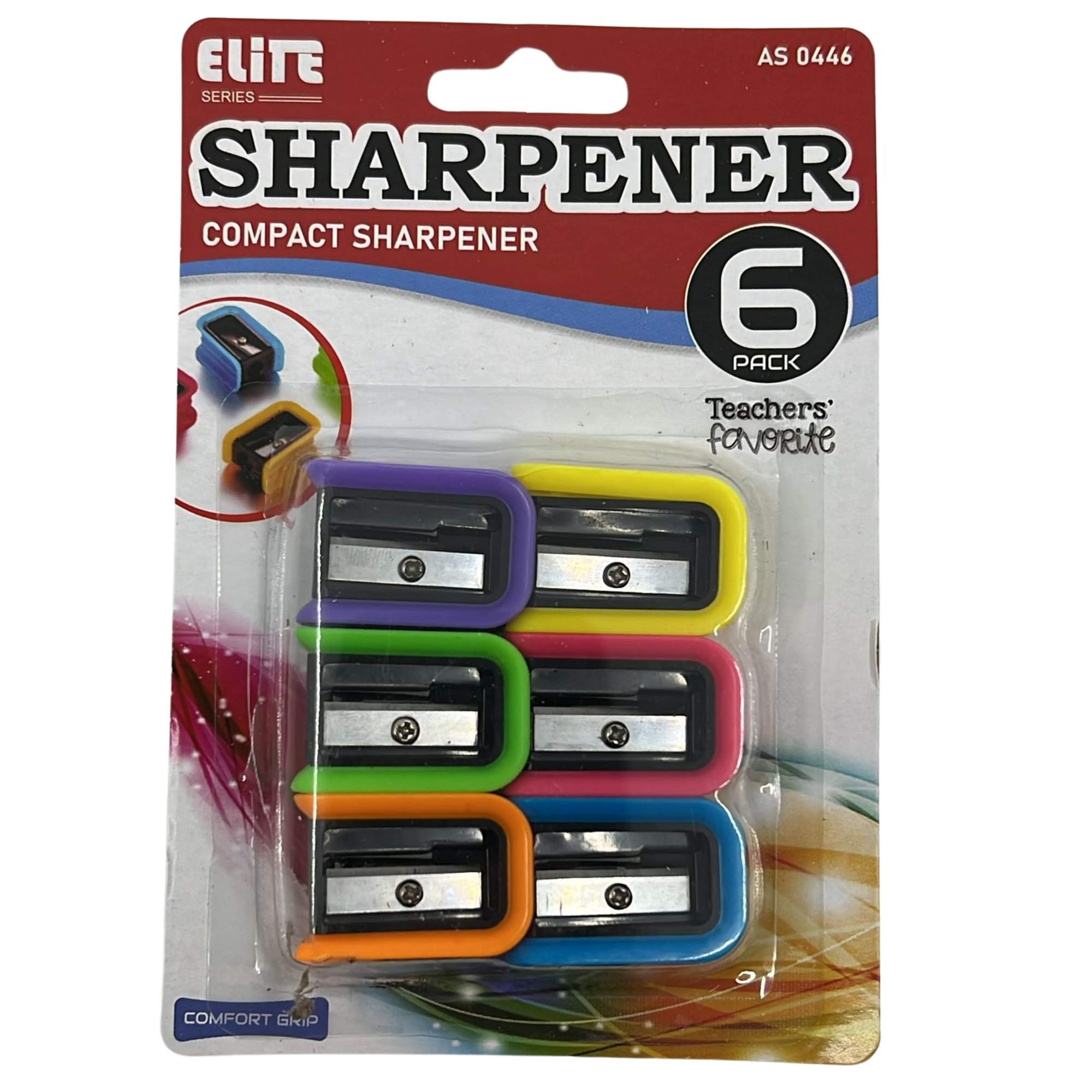 Single Hole Assorted color Compact Pencil Sharpeners: 6 Pack main product image