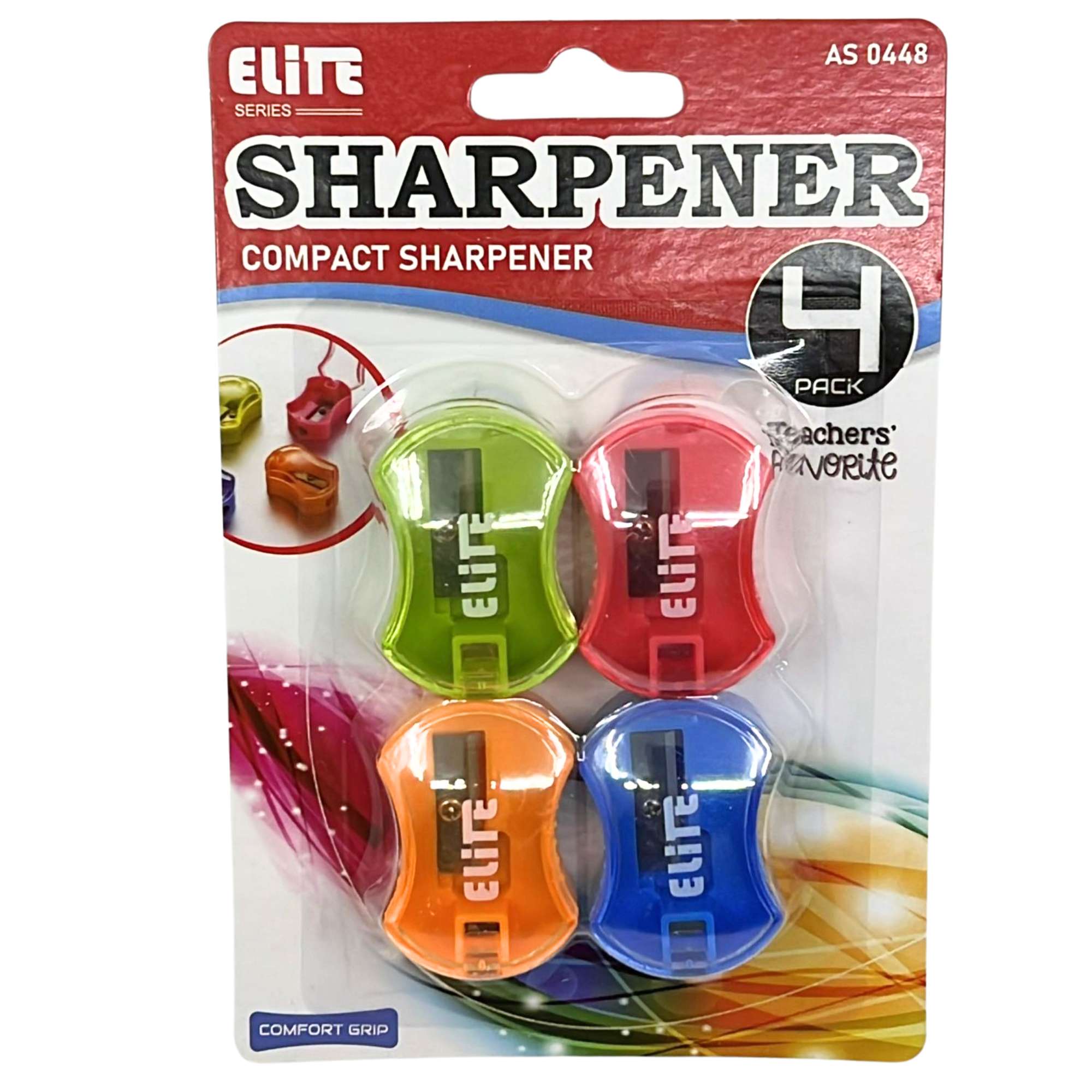 Single Hole Assorted Color Compact Pencil Sharpeners: 4 Pack main product image