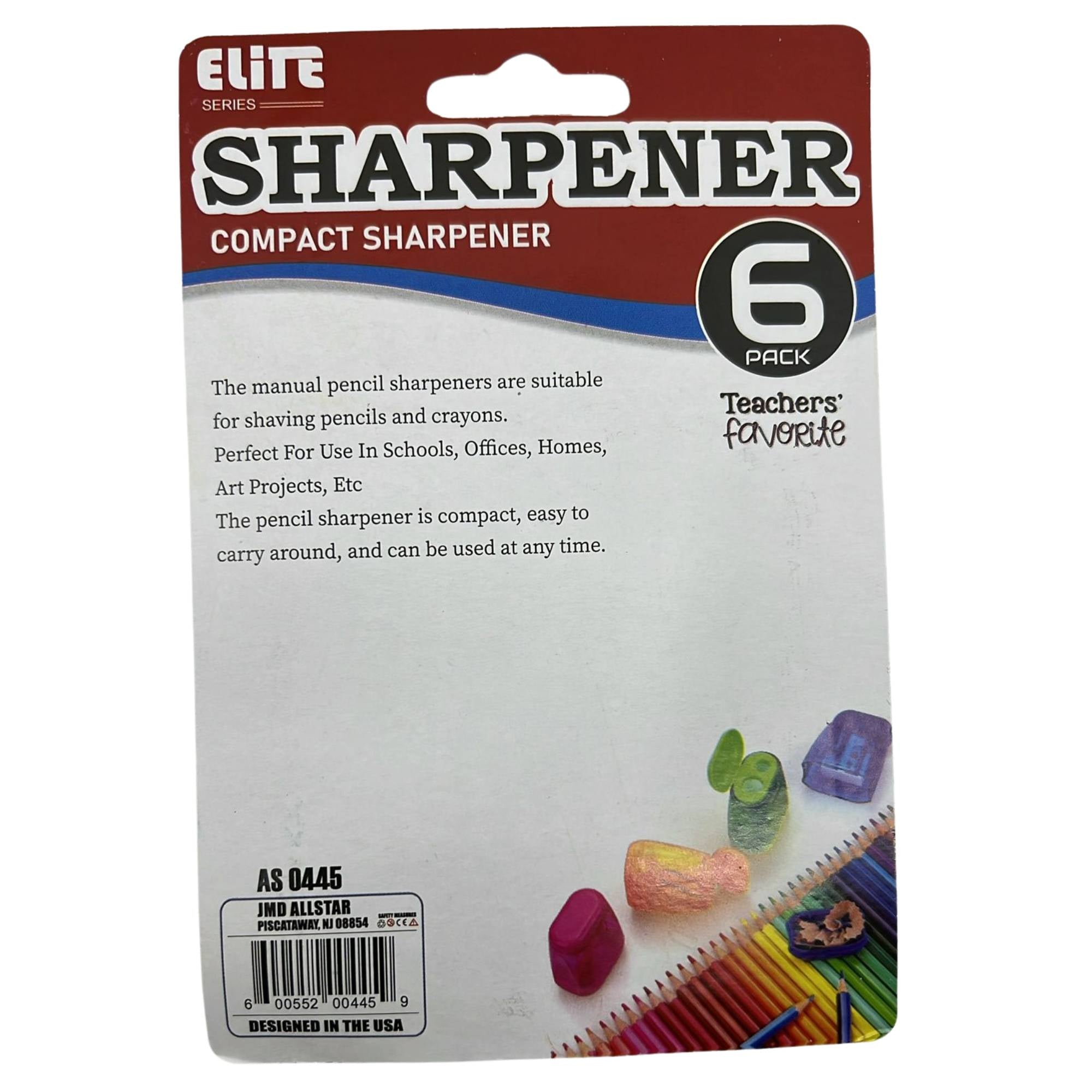 Single Hole Black Compact Pencil Sharpeners:6 Pack size and feature image