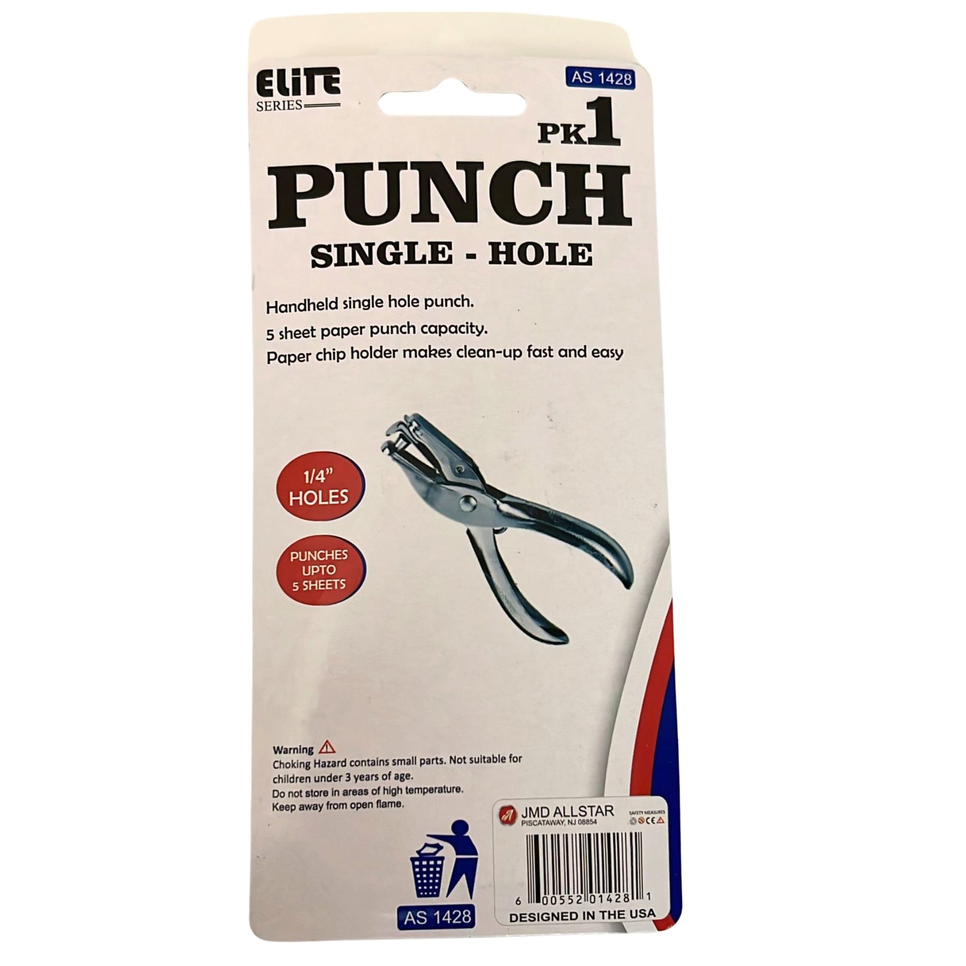 Single Hole Punch 5 Sheet Capacity 1/4" Hole