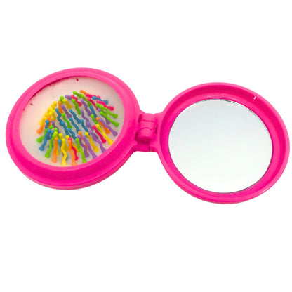 Small Folding Pocket Hair Brush with Mirror – Compact Detangling, Massage Comb for On the Go Grooming
