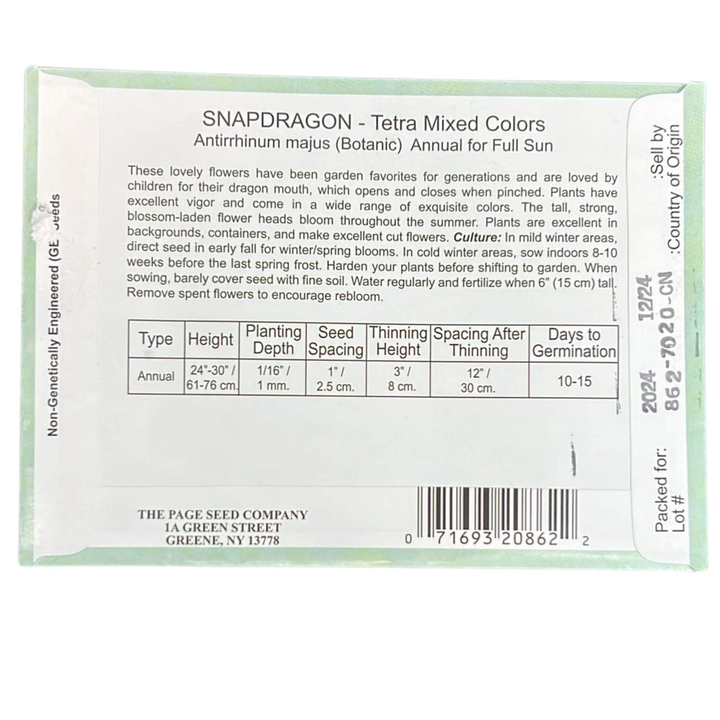 Valley Greene 100mg Snapdragon Tetra Mixed Colors Seeds