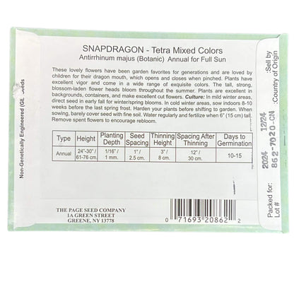 Valley Greene 100mg Snapdragon Tetra Mixed Colors Seeds