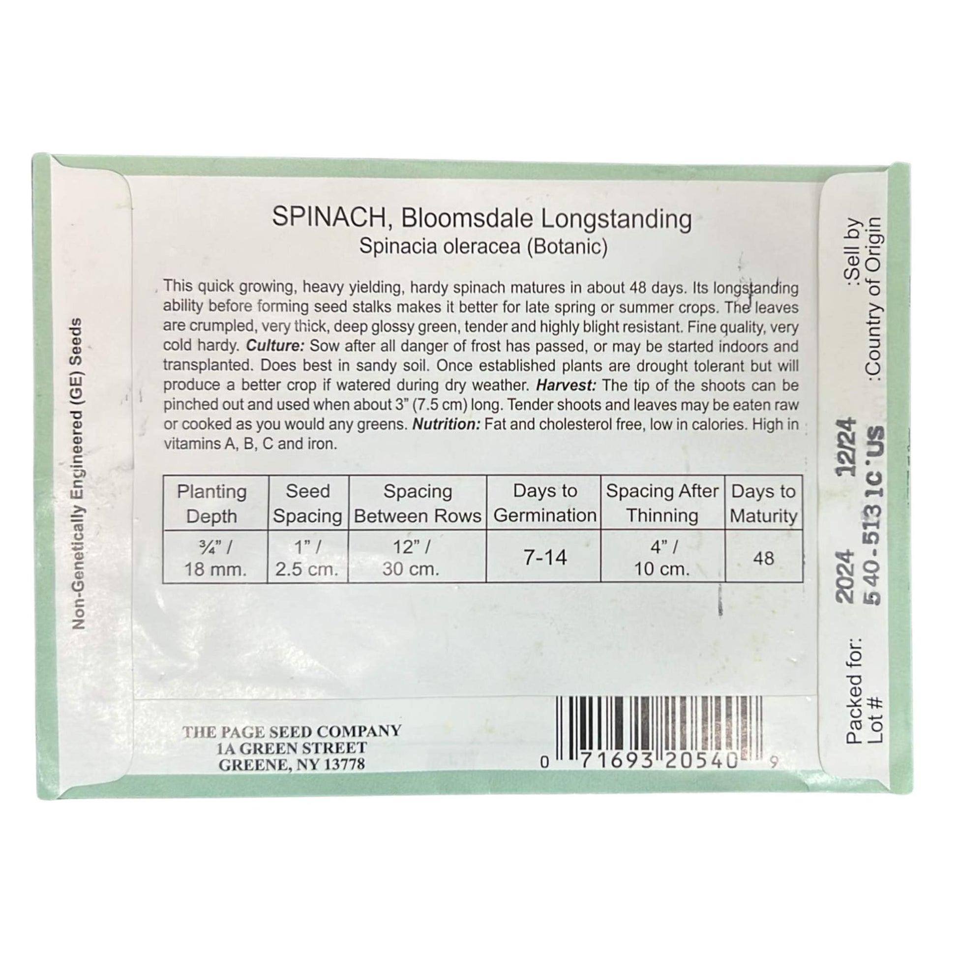 Valley Greene 1G Spinach Bloomsdale Longstanding