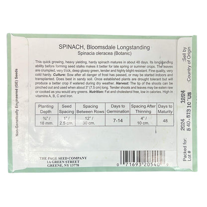 Valley Greene 1G Spinach Bloomsdale Longstanding