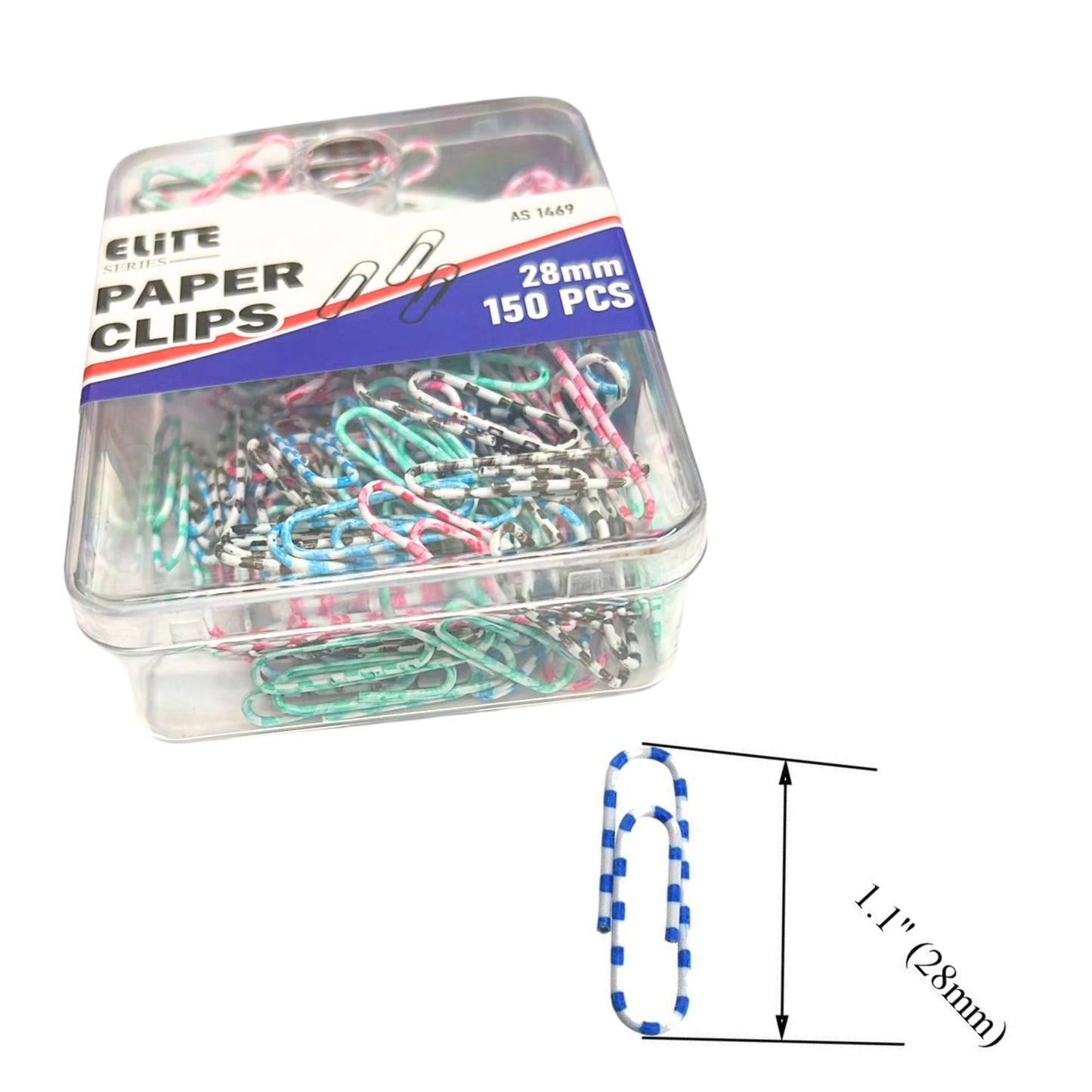1" Striped Colored Paper Clips Assorted Sizes Metal Coated: 150 Pack product detail image