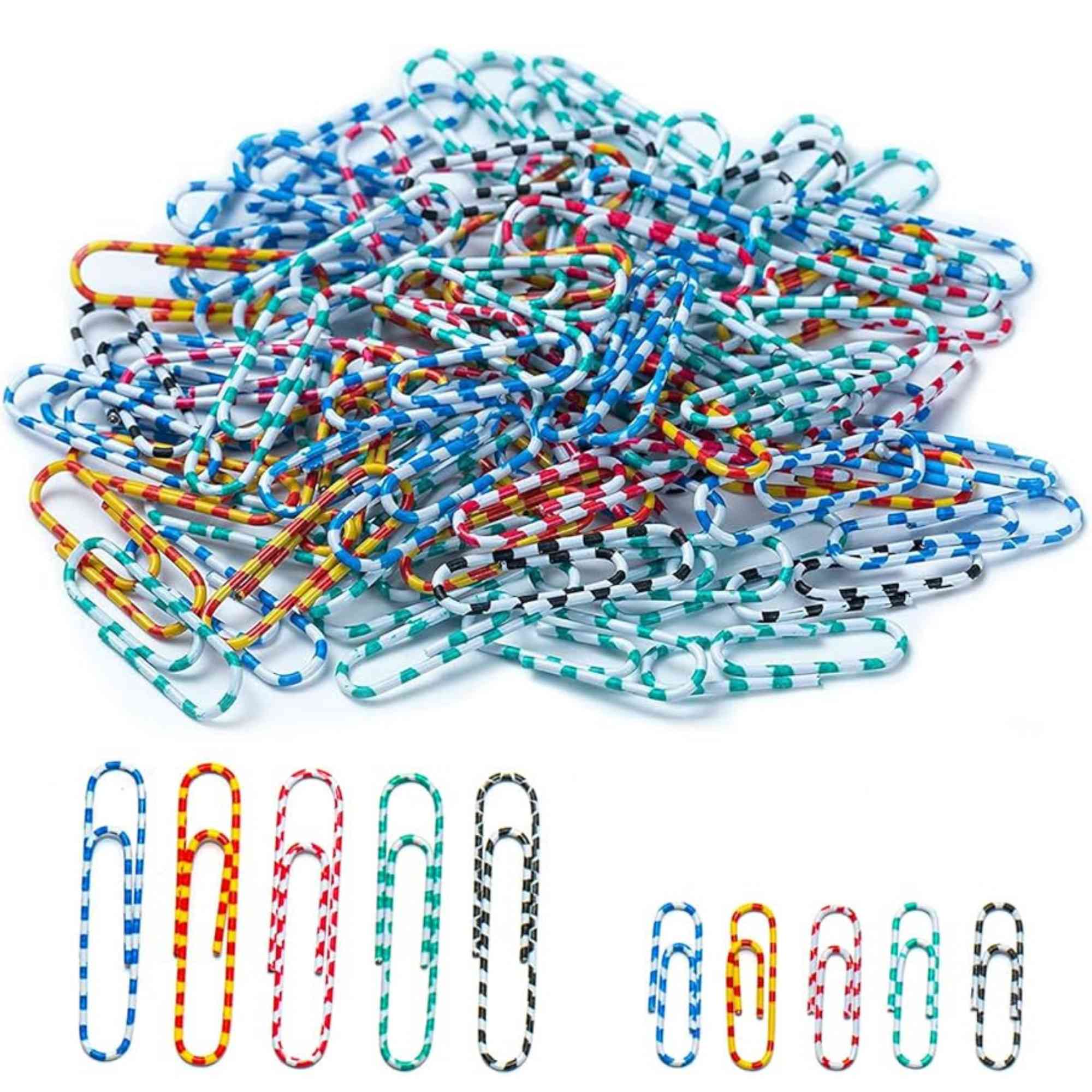 1" Striped Colored Paper Clips Assorted Sizes Metal Coated: 150 Pack size and feature image