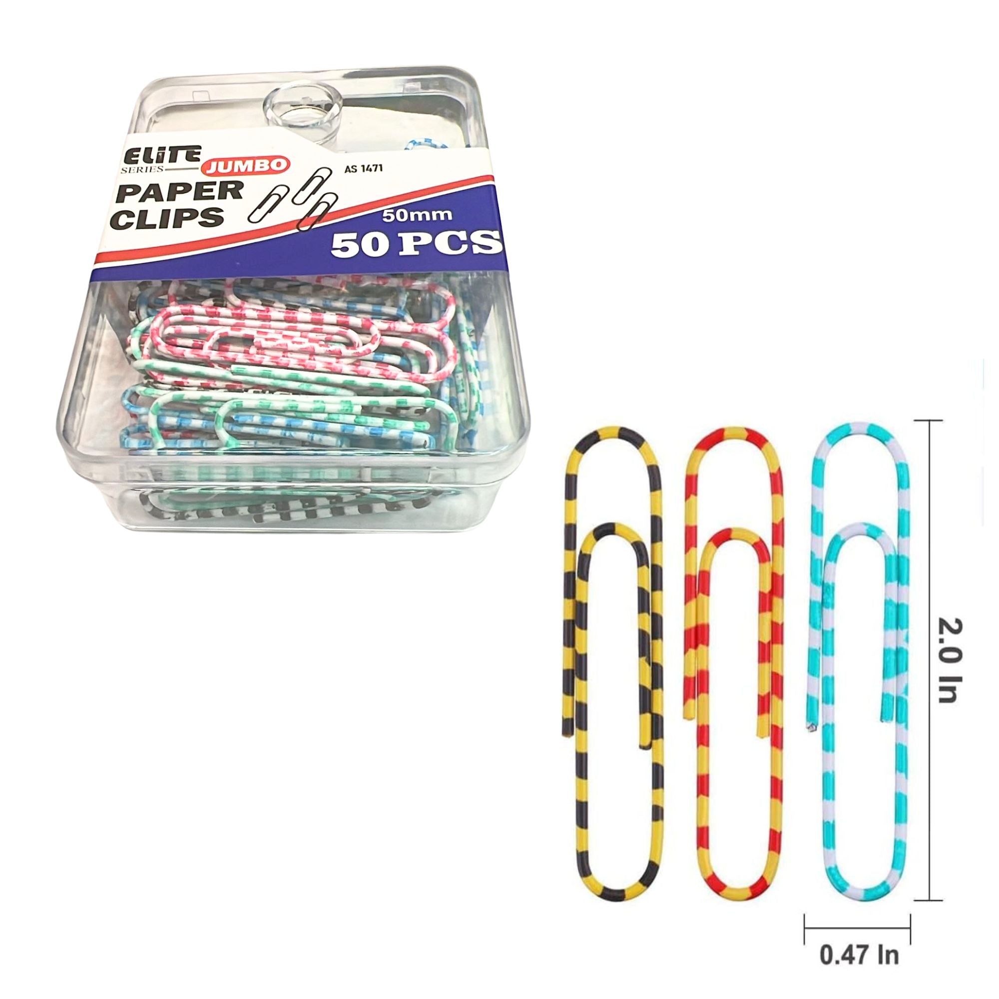 2" Striped Colored Paper Clips Assorted Sizes Metal Coated: 50 Pack product detail image
