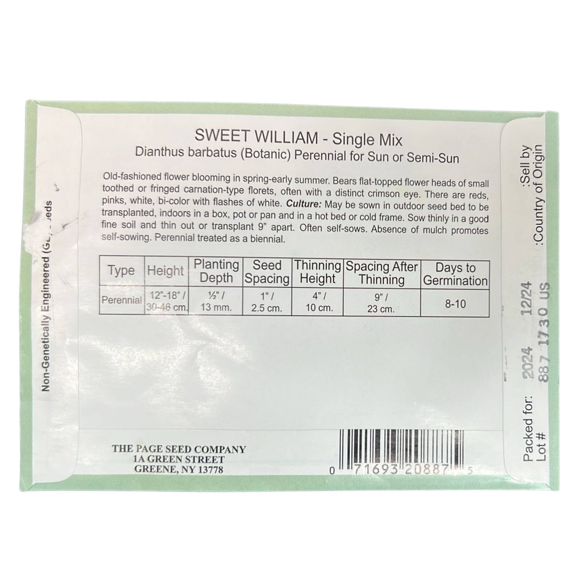 Valley Greene 175mg Sweet William Seeds–Single Color: 2 Pack size and feature image