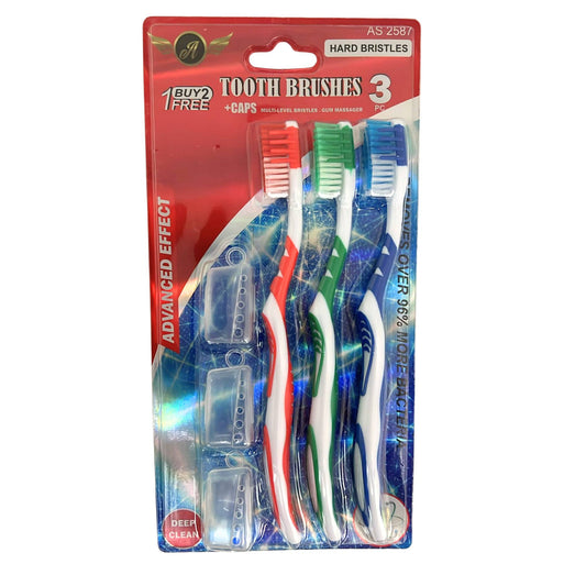 Toothbrushes Set of Multi-level Hard Bristles with Grippers and Cap
