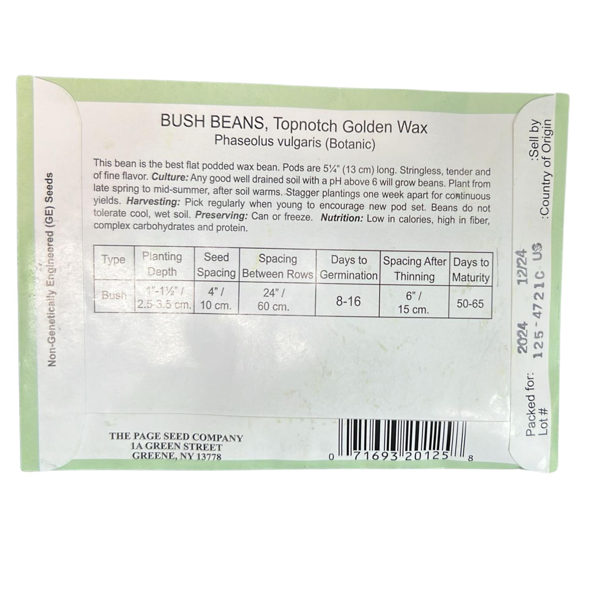 Valley Greene 5g Garden Bean Topnotch Golden Wax Seeds: 2 Pack size and feature image