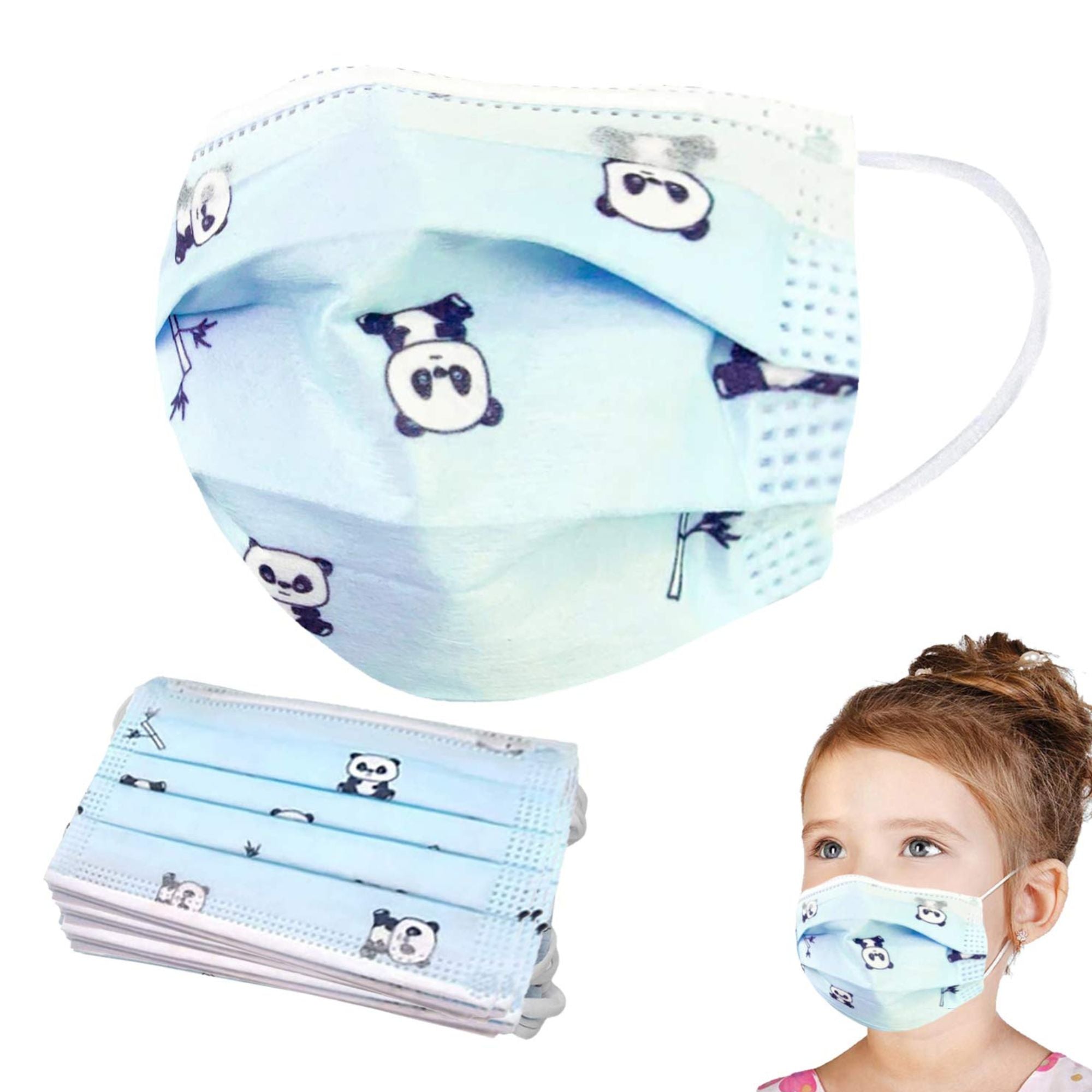 Panda Print Kids 3 Layer Face Masks: 10 Pack Personal Care Safety product detail image