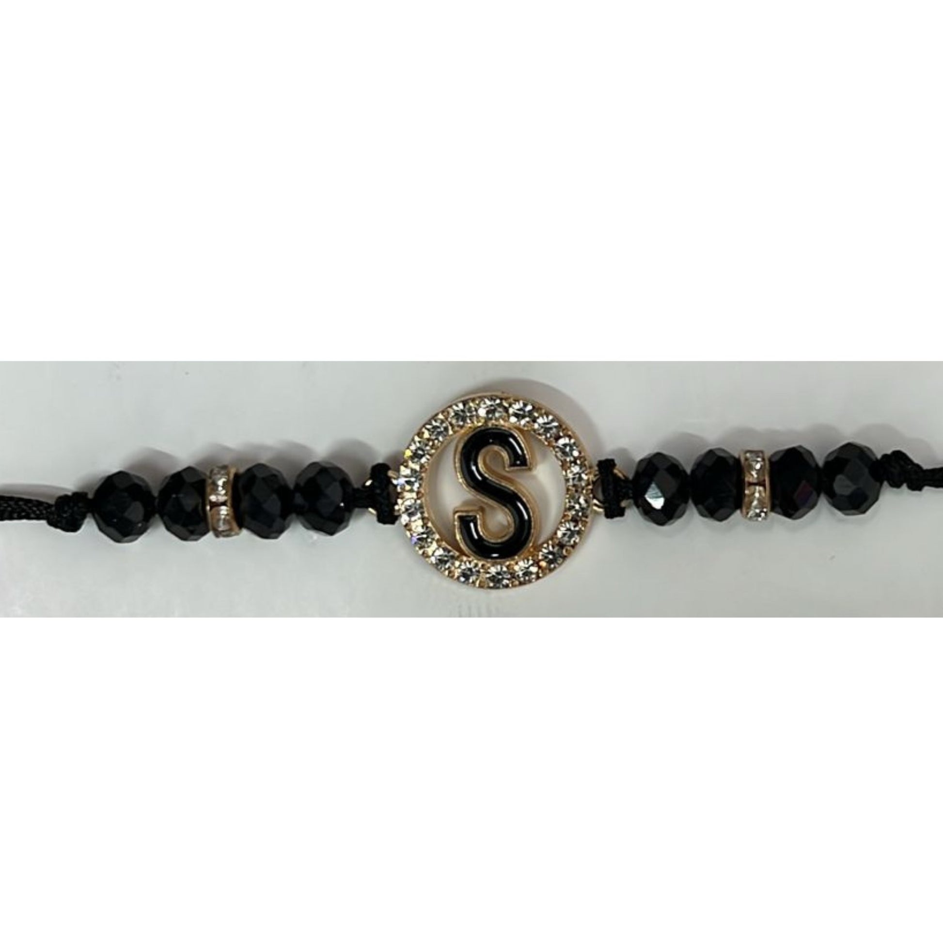 Unisex  Beaded Colored Bracelet with Gold Rhinestone Alphabet Letters 