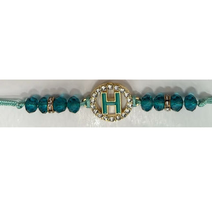 Unisex  Beaded Colored Bracelet with Gold Rhinestone Alphabet Letters 