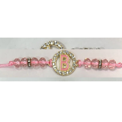 Unisex  Beaded Colored Bracelet with Gold Rhinestone Alphabet Letters 