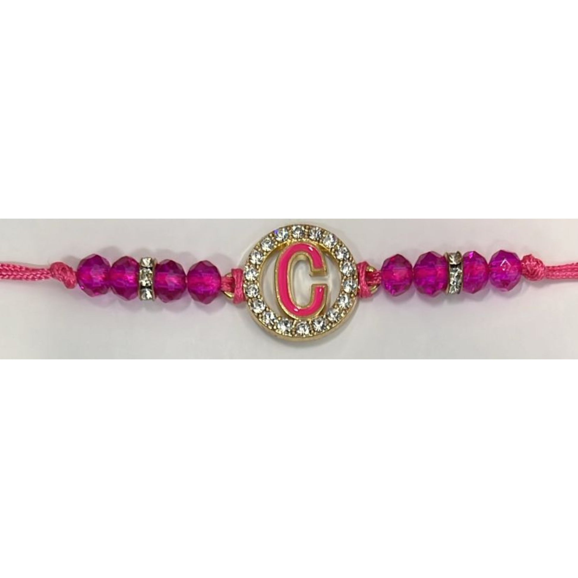 Unisex  Beaded Colored Bracelet with Gold Rhinestone Alphabet Letters 