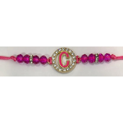 Unisex  Beaded Colored Bracelet with Gold Rhinestone Alphabet Letters 