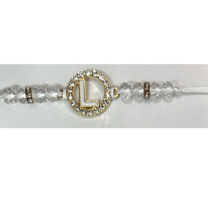 Unisex  Beaded Colored Bracelet with Gold Rhinestone Alphabet Letters 