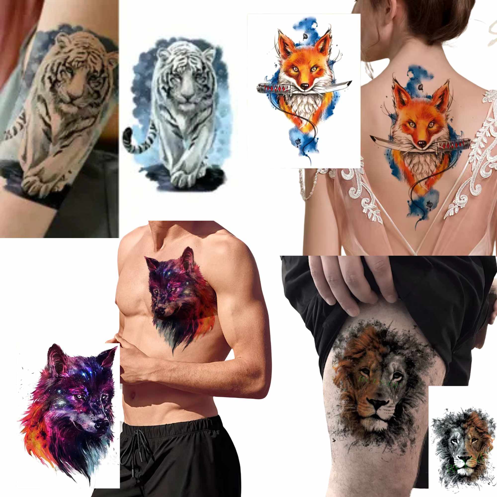 Unisex Wild Animals Semi Permanent/Temporary Long Lasting Tattoo: 1 Pack Temporary Tattoos Tattos main product image