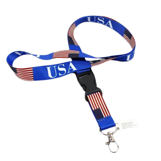 USA Flag Lanyard Keychain with Quick Release – Neck Strap for Keys, ID Cards, and Badges