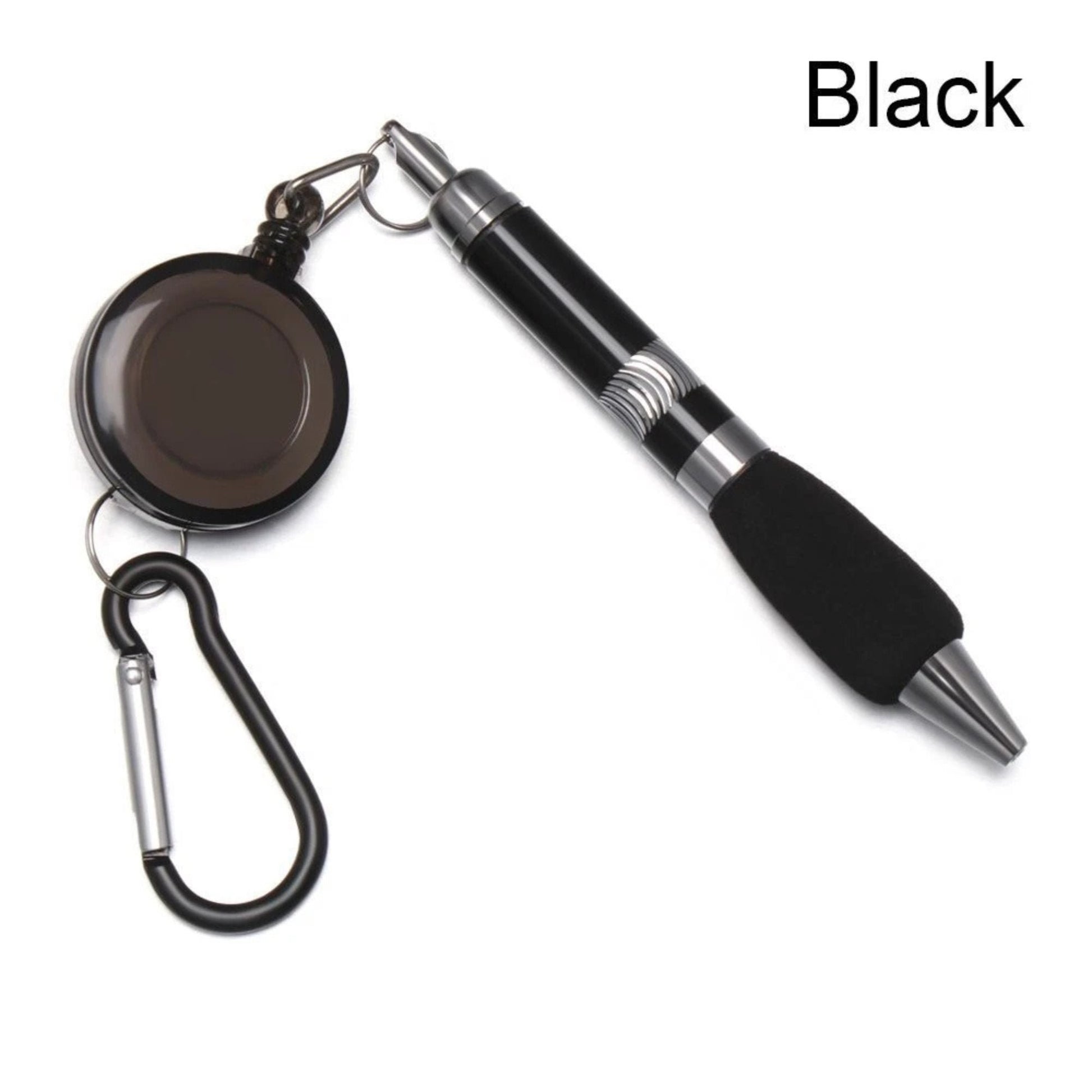 Clip-On Ballpoint Pen with Carabiner Keychain and Belt Clip Reel