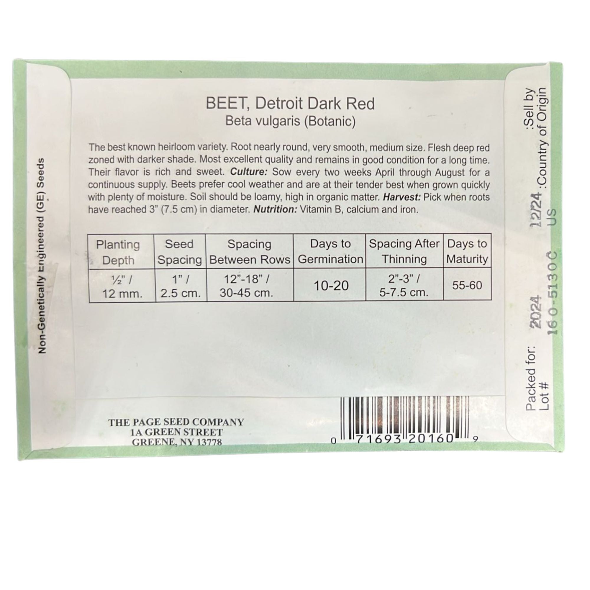 Valley Greene 1.2g Beet Detroit Seeds : 2 Pack size and feature image