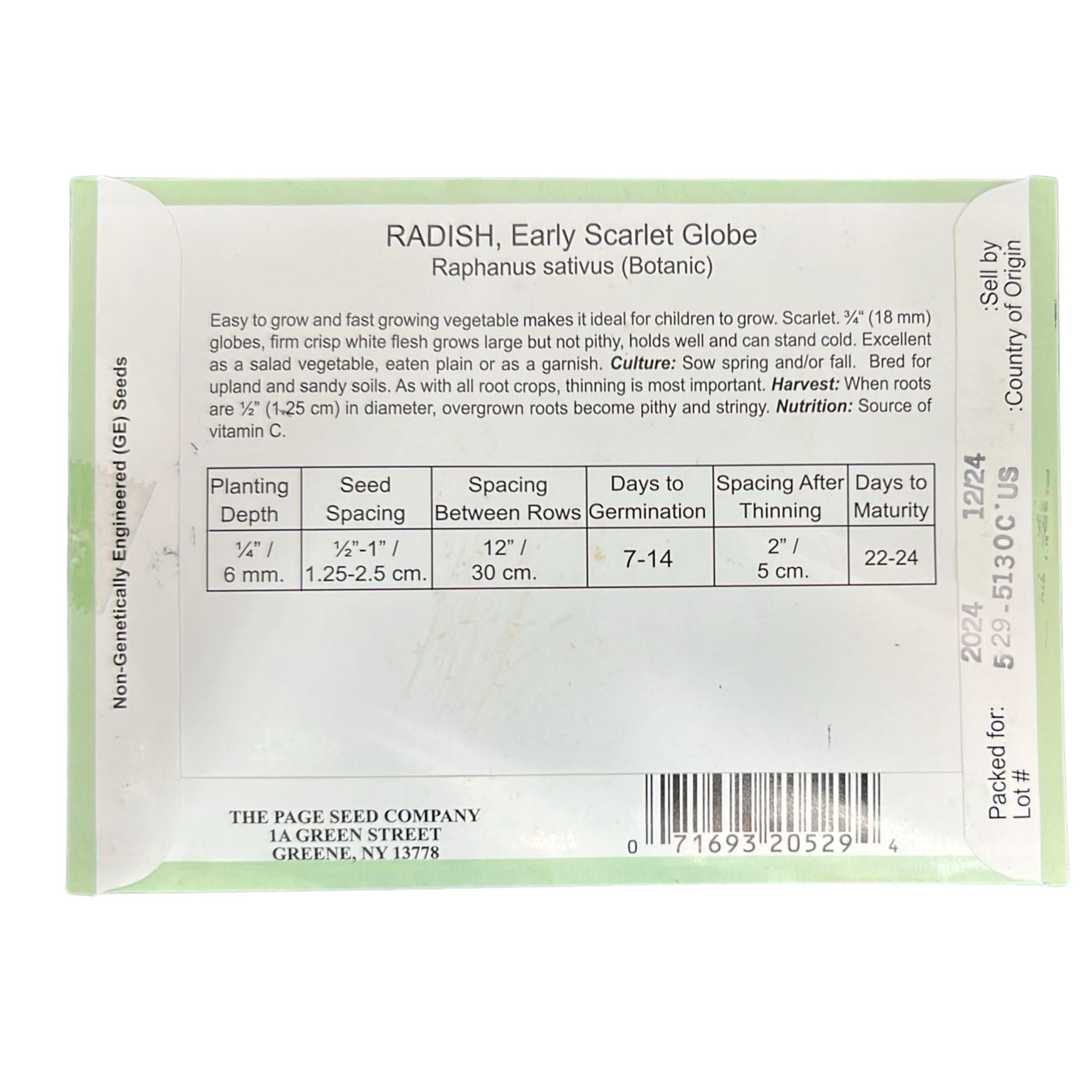 Valley Greene 1g Radish Early Scarlet Globe Seeds: 2 Pack size and feature image