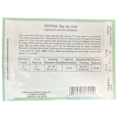 Valley Greene 275mg Big Jim Chili Pepper Seeds