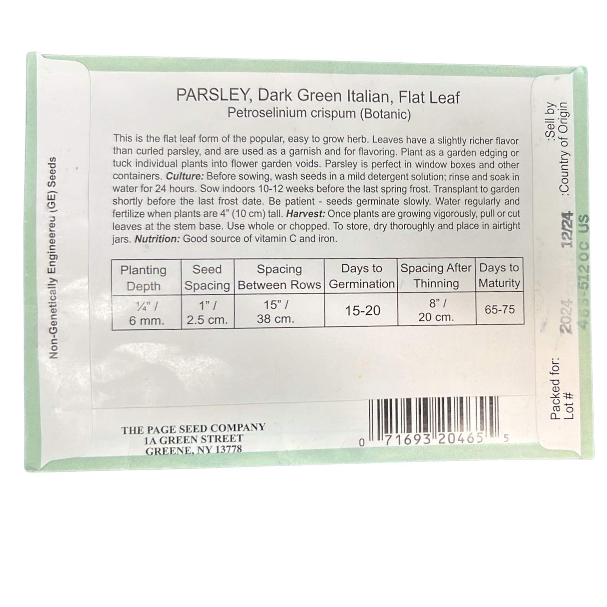 Valley Greene 400mg Parsley Italian Flat Leaf Seeds : 2 Pack size and feature image