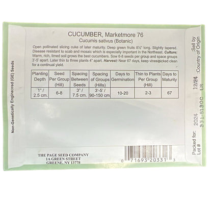 Valley Greene 750mg Cucumber Marketmore 76 Seeds: