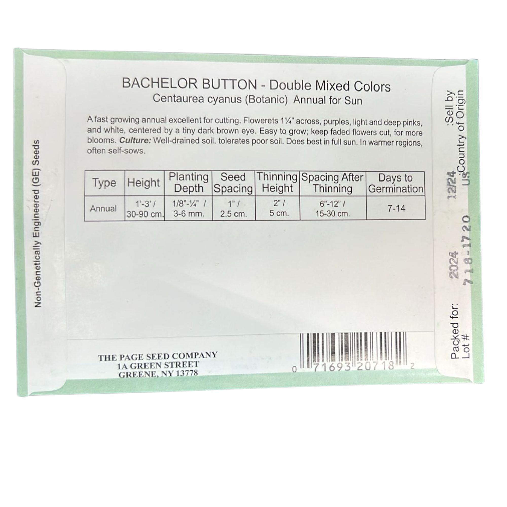 Valley Greene 450mg Bachelor Button Seeds: 2 Pack size and feature image