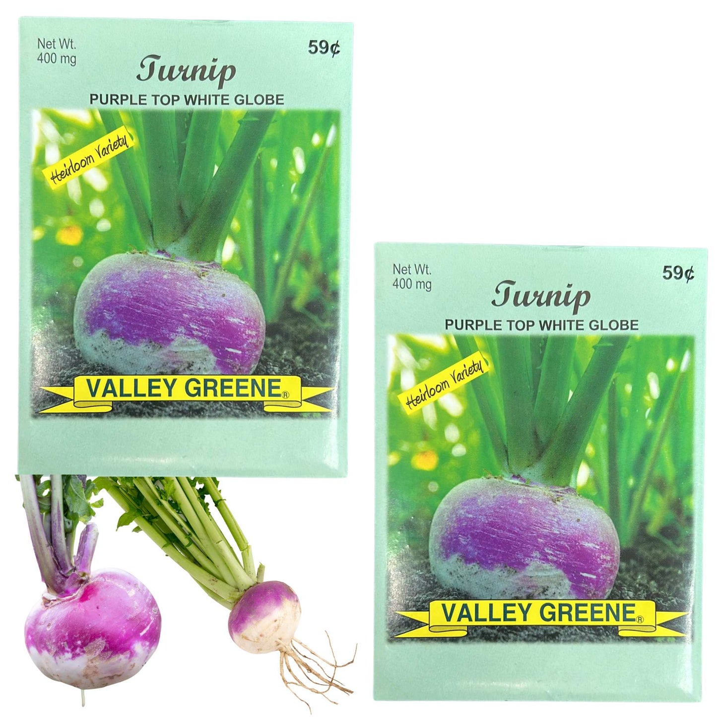 Valley Greene 400mg Turnip Seeds. Purple Top White Globe Variety 