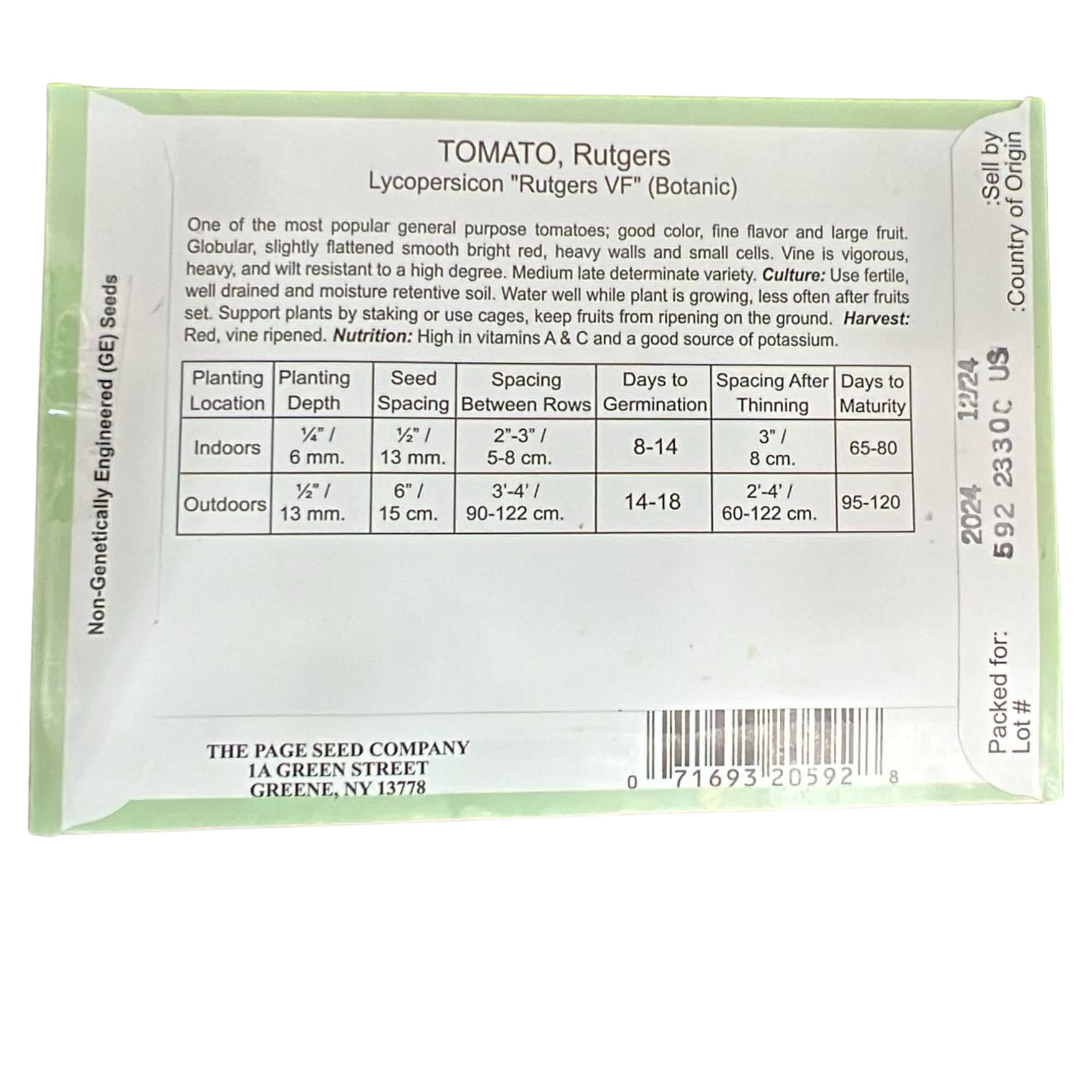 Valley Greene 150mg Tomato Rutgers Seeds: 2 Pack size and feature image