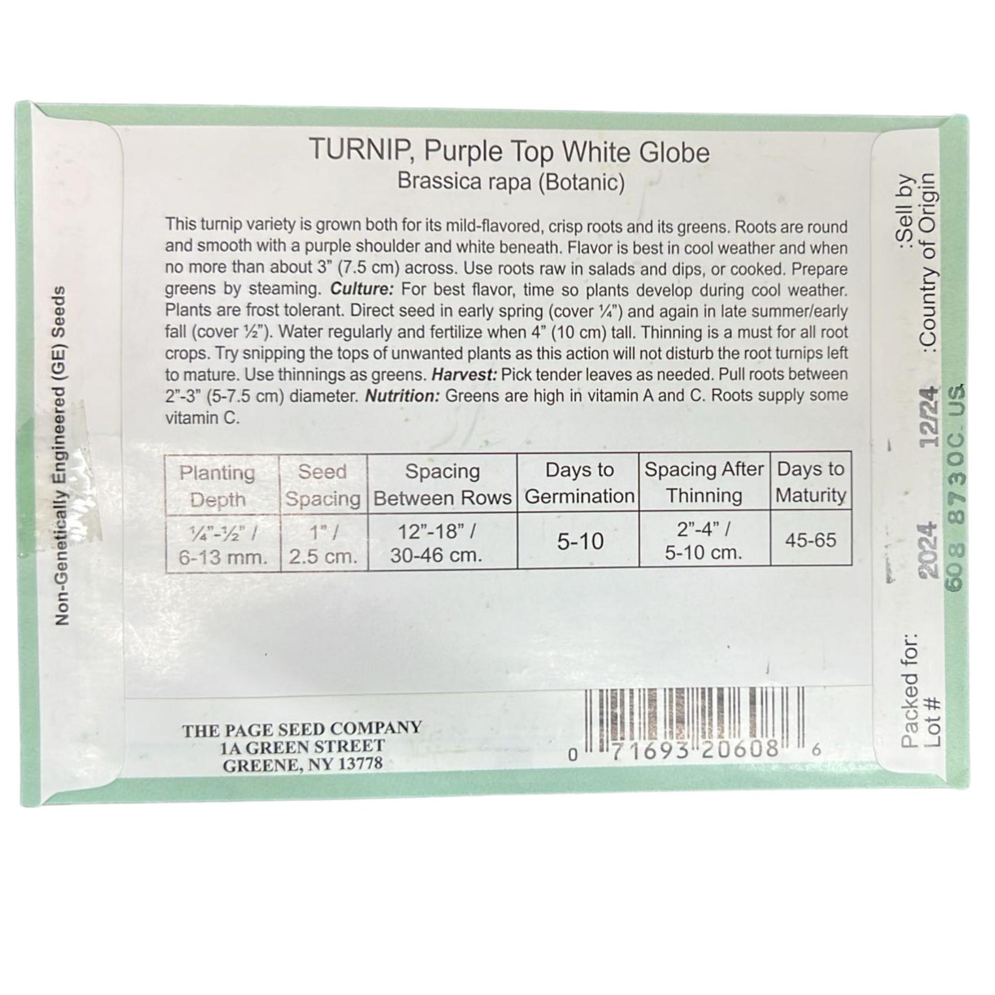 Valley Greene 400mg Turnip Seeds. Purple Top White Globe Variety 