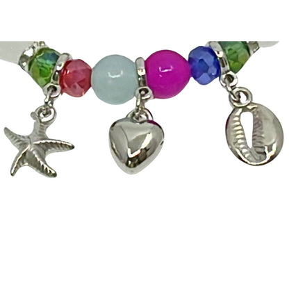 Colorful Beaded Bracelet with Three Charms