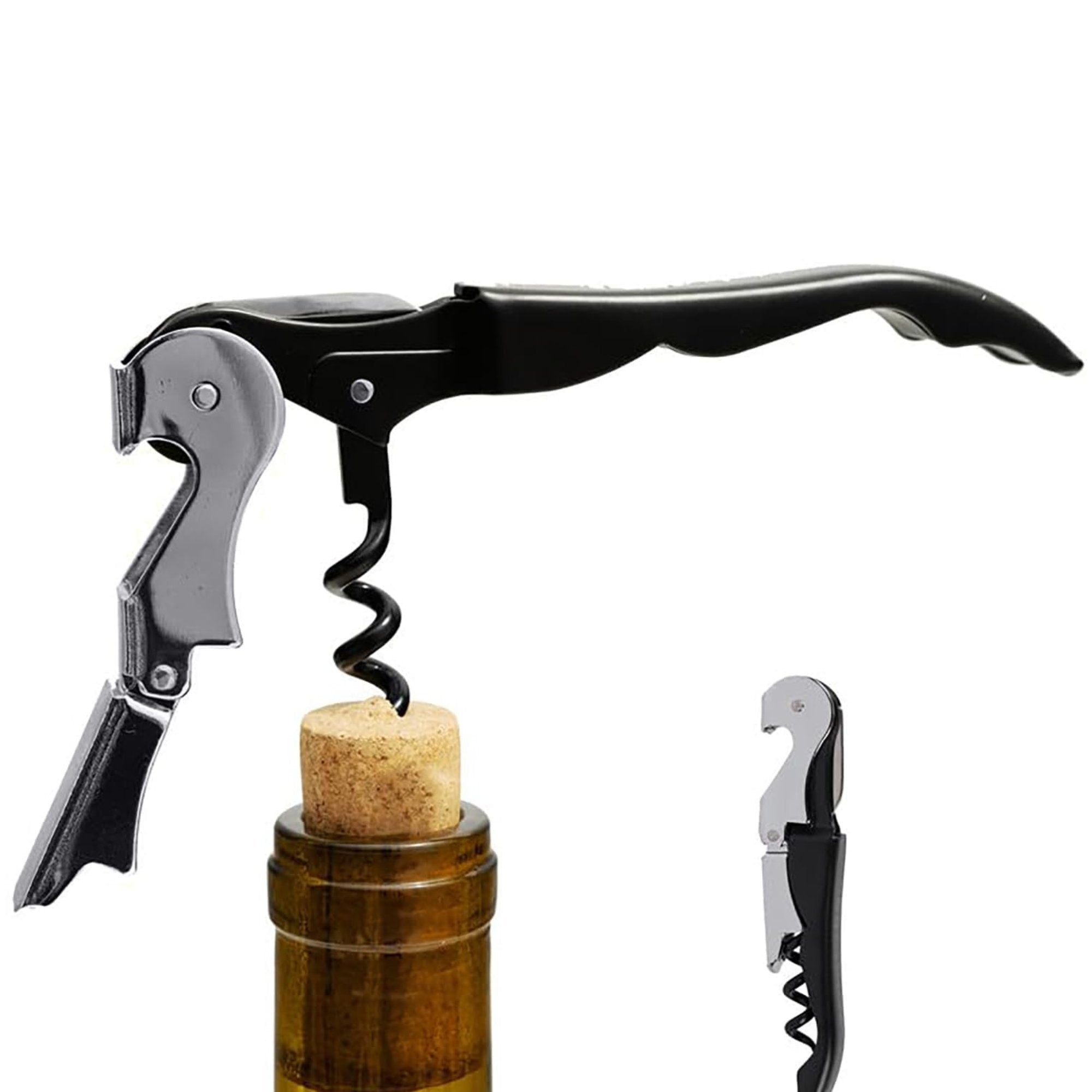 Waiter’s Corkscrew with Foil Cutter 2 in 1 Tool: 1 Pack Bottle Openers Kitchen Accessories size and feature image